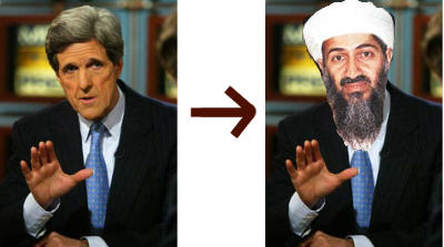 Pictured: the striking similarity between Kerry and Laden
